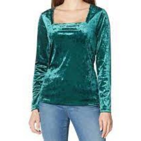 NWT SKINNYGIRL GIANA CRUSHED VELVET SQUARE NECK TOP BOTANICAL GARDEN GREEN MED. - Picture 2 of 13